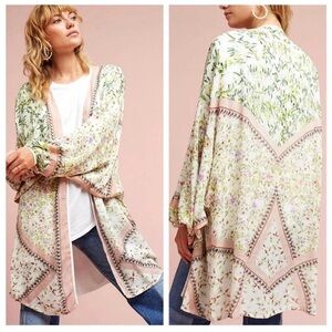 Bl-nk Anthropologie Scarlett Floral Kimono Duster Boho Balloon Sleeve One Size